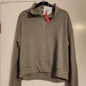 Cloud Ten quarter zip green waffle knit top